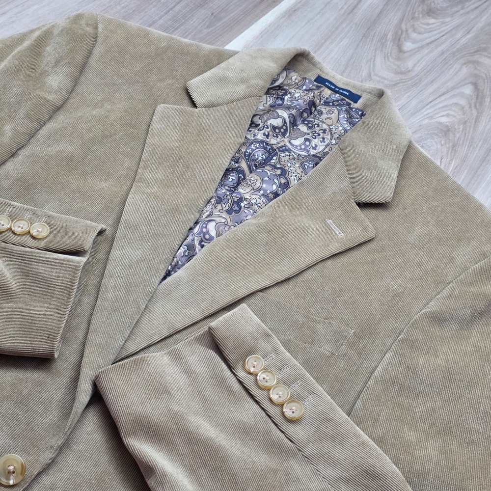 Ralph Lauren Corduroy Blazer Sport Coat Tan Paisley Lining Mens Dillard's Khaki